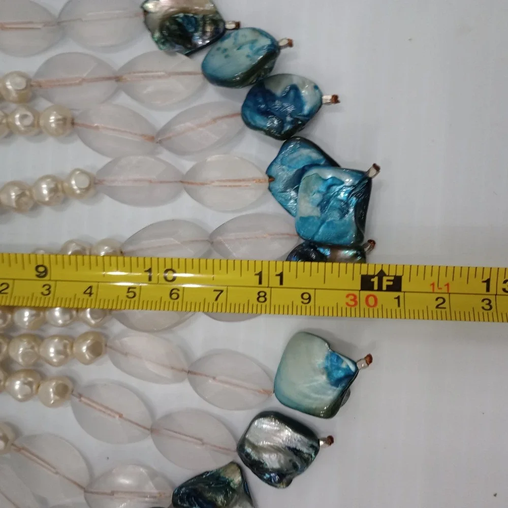 Chico's Statement Necklace Pearl Lucite Shell Bib Boho Resort Adjustable